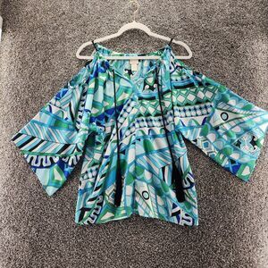 Chicos blue green small size 0 oversized peek a boo 3/4 sleeve blouse